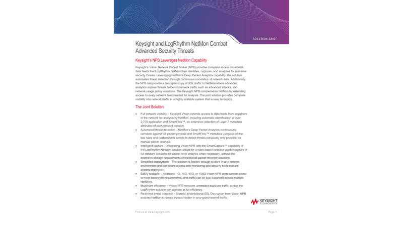 Keysight and LogRhythm NetMon Combat Advanced Security Threats